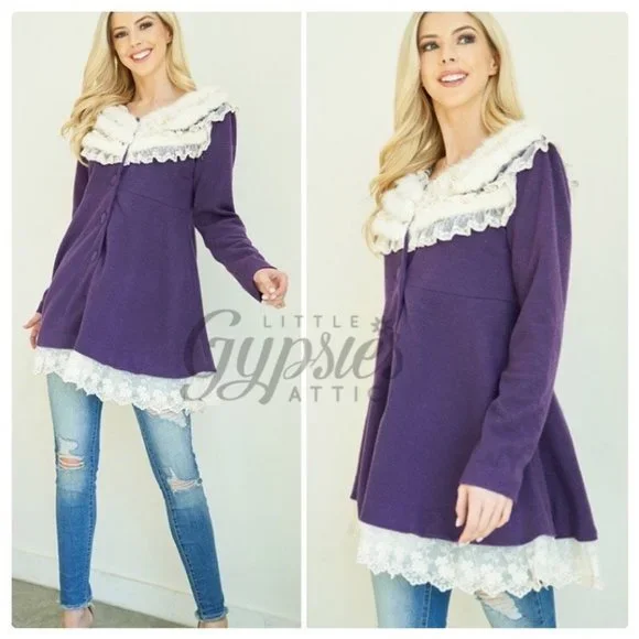 A'reve Classic Purple Tunic Coat Top - Picture 12 of 13